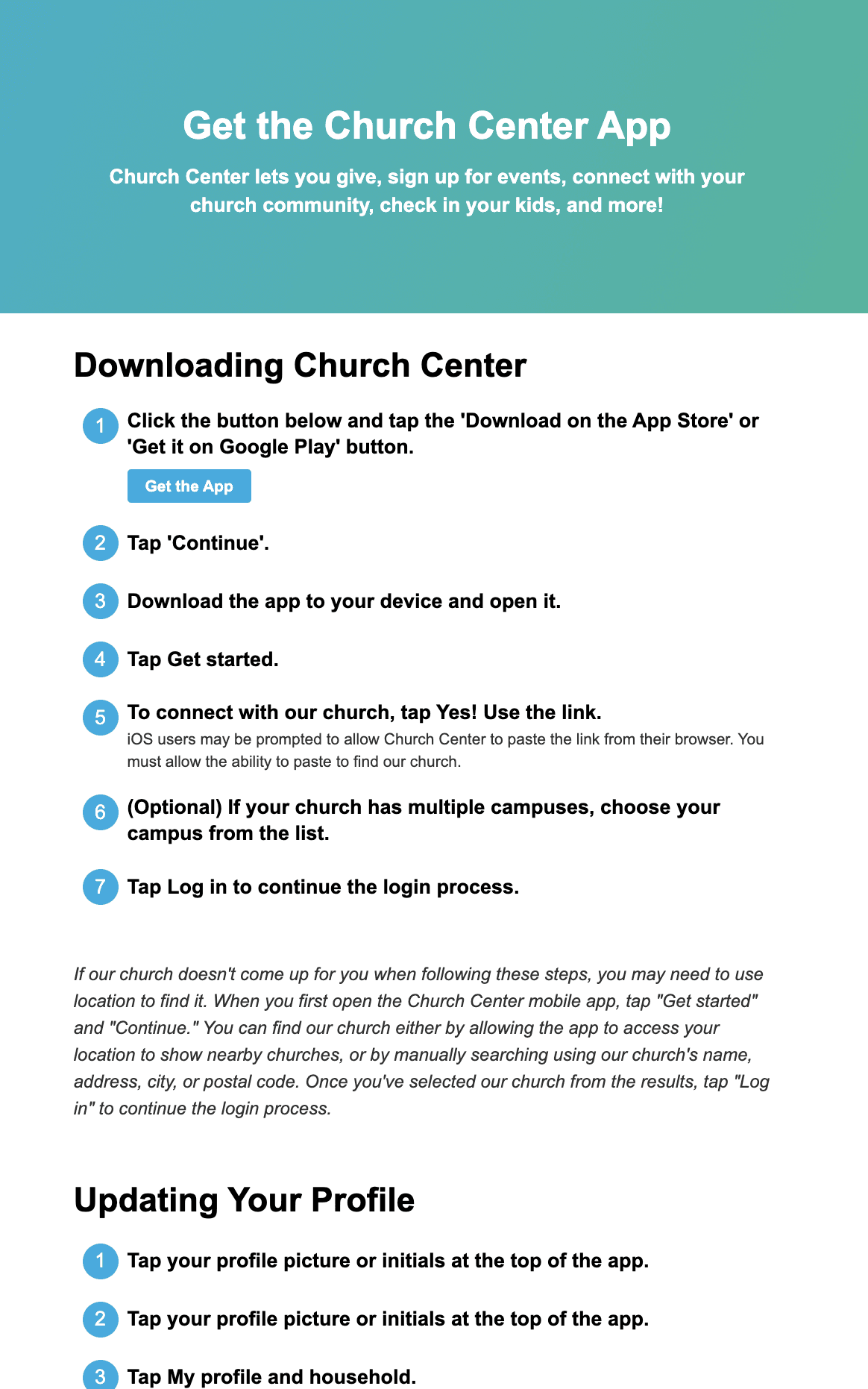 Church Center Setup